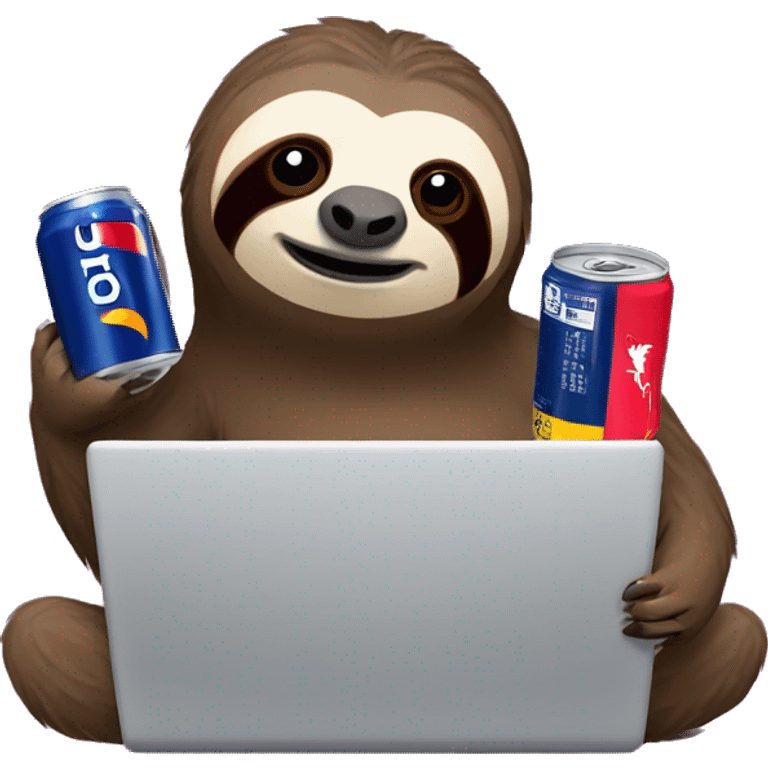 sloth with RedBull can and laptop emoji