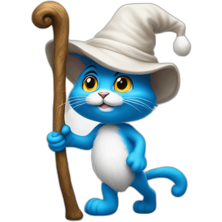 smurf cat with white hat walking on the stick emoji