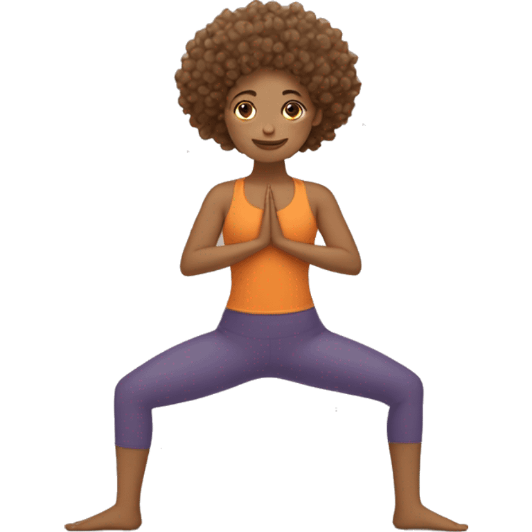 Curly hair tan girl doing yoga ￼ emoji