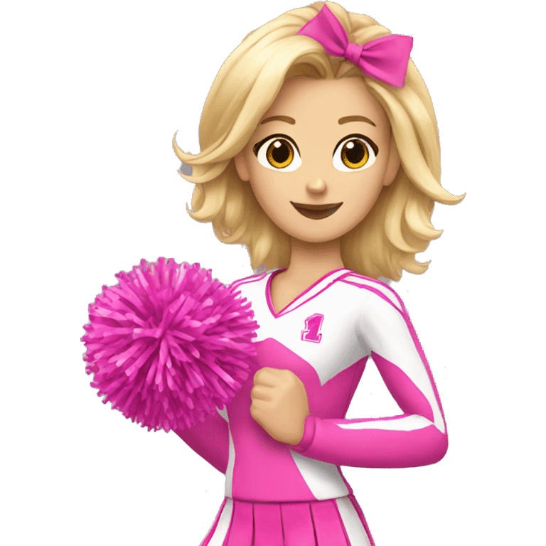 blonde cheerleader wearing pink uniform holding pink pompoms emoji