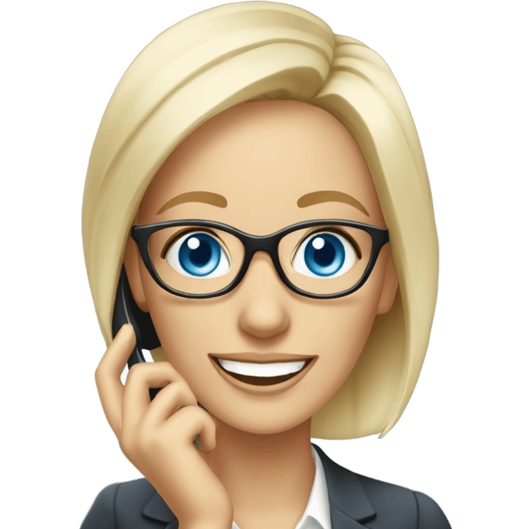 Elegant blonde office lady with glasses happy blue eyes talking on a phone  emoji