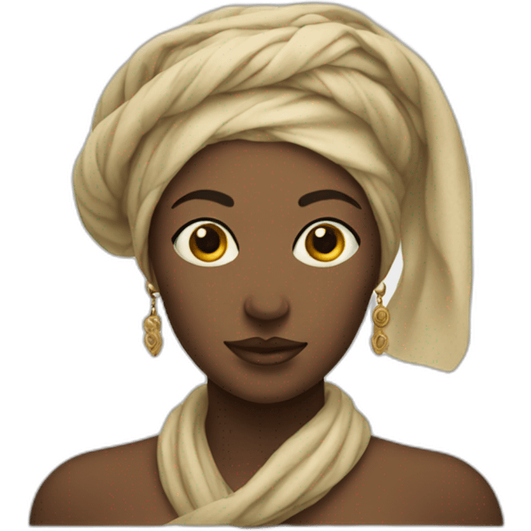 a Renaissance woman with a scarf on her head and three eyes emoji