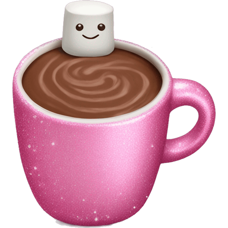 Glitter pink cup of hot chocolate with marshmallows  emoji