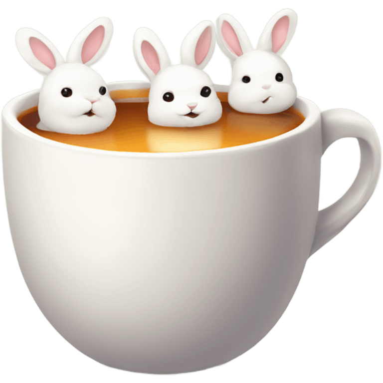 Cup of hot tea with white cute rabbits  emoji