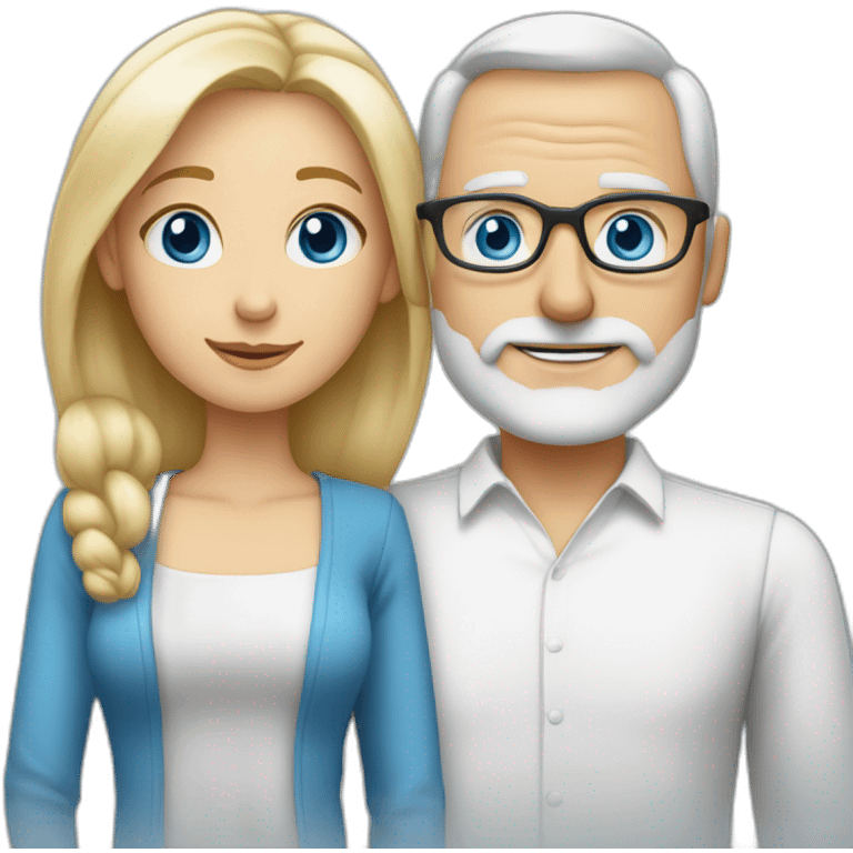 Blonde woman with blue eyes marries an older man with blue eyes, glasses without hair and a gray beard emoji