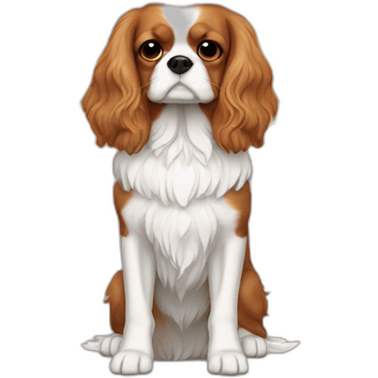 Full-body Golden King Charles cavalier with angel wings and a halo emoji