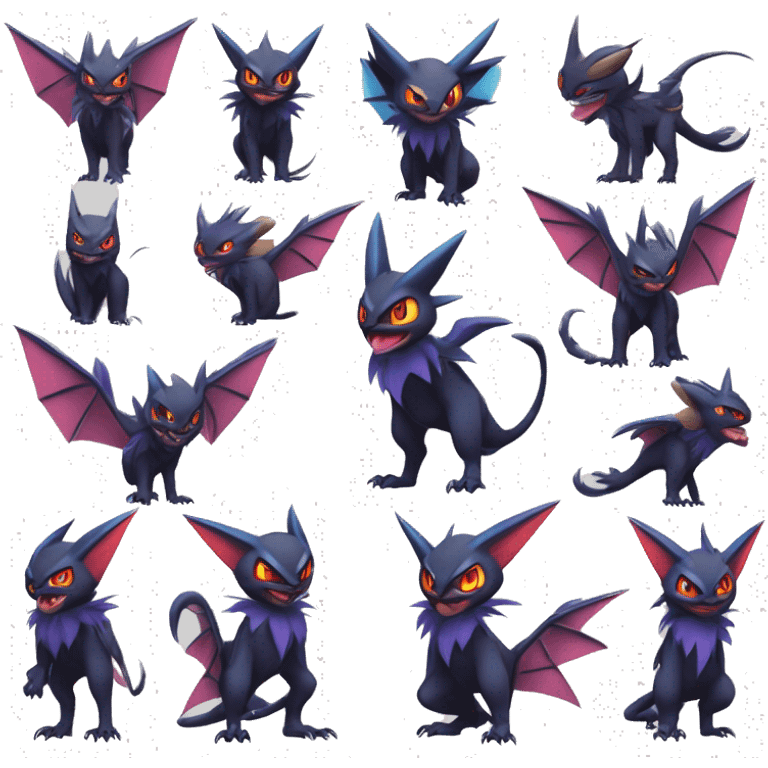 Edgy Cool Kawaii Litten-Noivern-Noibat-Absol-Pokémon Full Body emoji