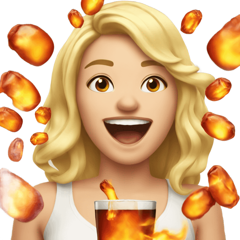 blonde girl extremely happy drinking fireball emoji