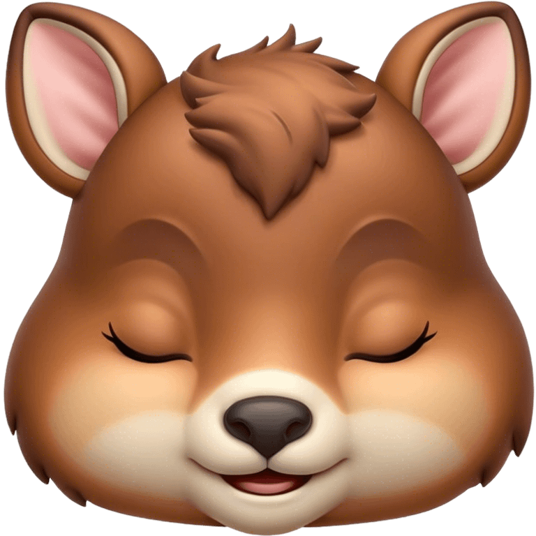 Meme-Worthy Cute Sleeping Deer Portrait Emoji, Head resting peacefully with a contented smile, showcasing a delicate, slender build and a luxuriously soft Fur, eyes shut in a serene, restful nap, Simplified yet hilariously adorable features, highly detailed, glowing with a soft, drowsy light, high shine, relaxed and utterly lovable, stylized with an air of playful laziness, bright and heartwarming, soft glowing outline, capturing the essence of a comically sleepy deer, so meme-worthy it feels like it could instantly become the next viral sensation of adorable woodland slumber! emoji