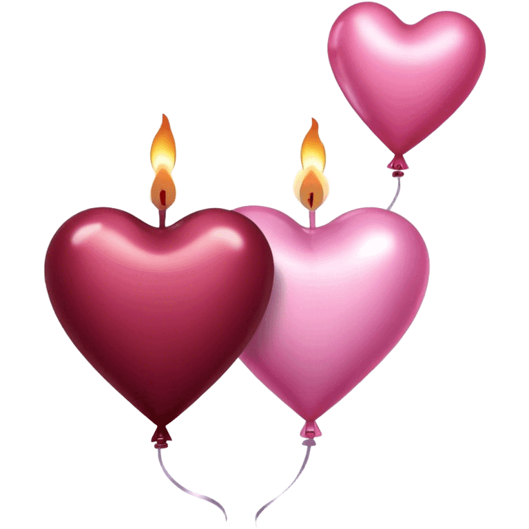 metallic heart-shaped balloons in burgundy and pink aesthetic decorative candle in the shape of a heart emoji