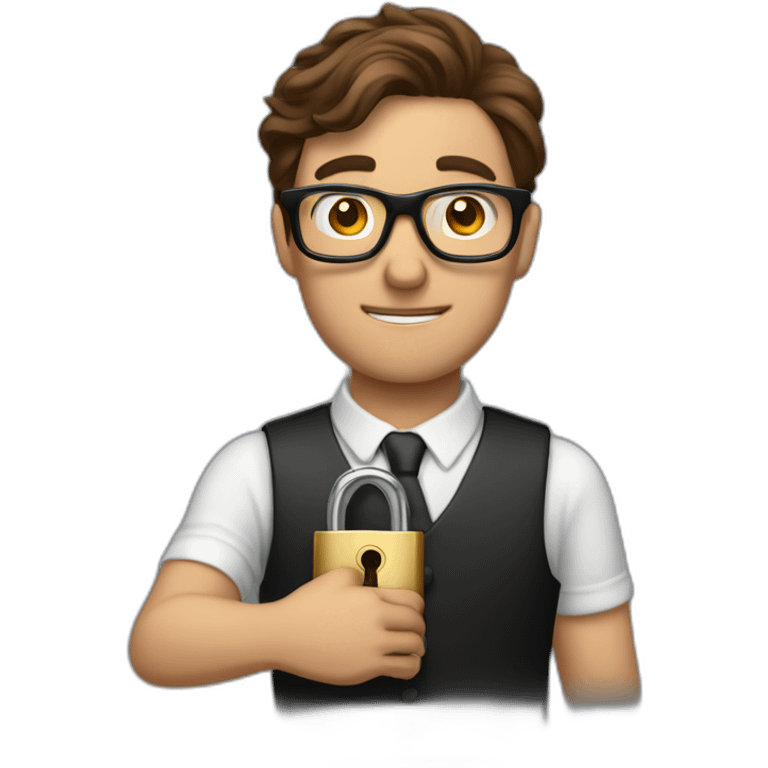 brown-haired classy man wearing glasses struggling to fit a key into a lock emoji