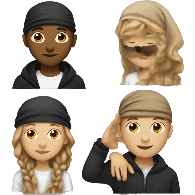 Boy wearing black durag hugging short girl with light brown hair  emoji