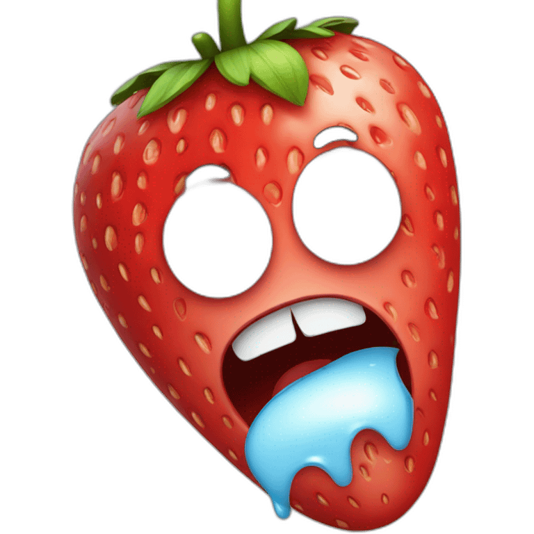 Crying strawberry with a bite in it emoji