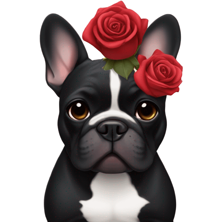 French bulldog black with rose emoji