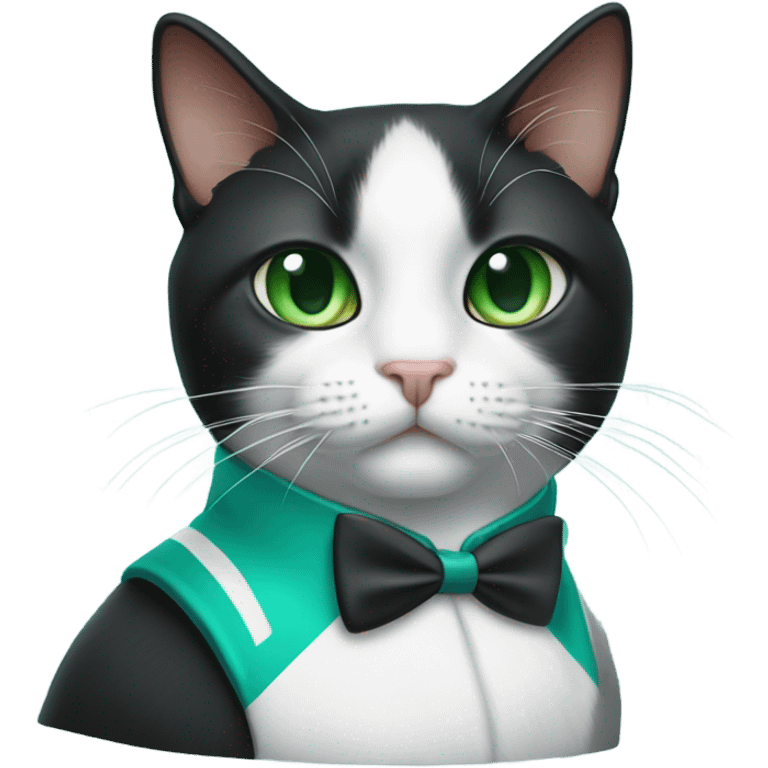 tuxedo cat with green eyes in miami dolphins shirt emoji