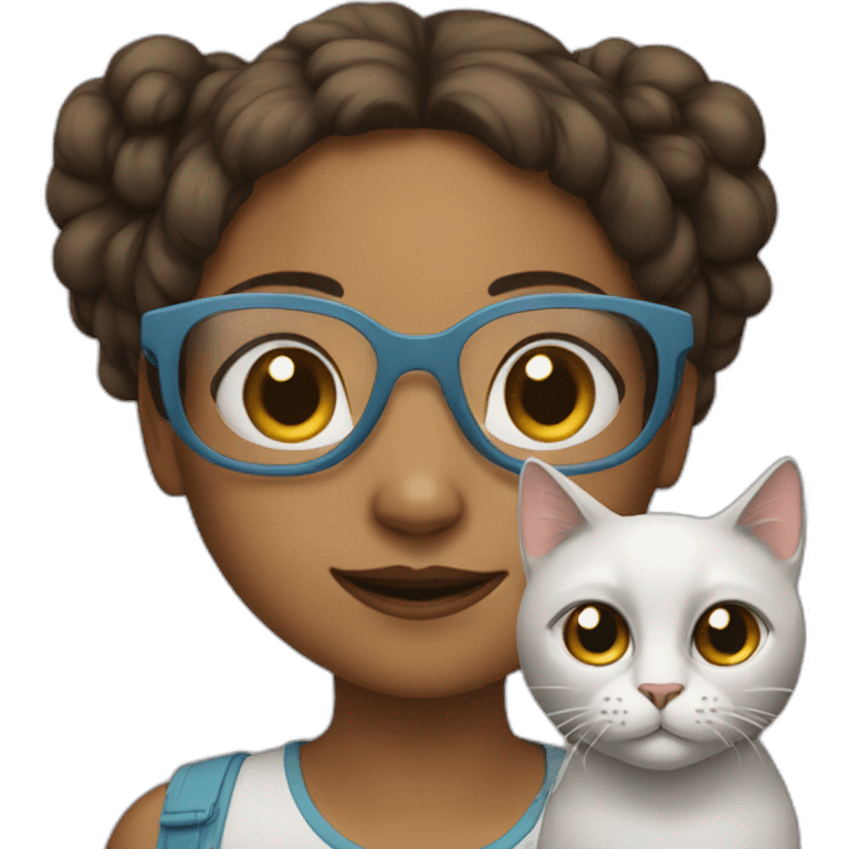 a girl with glasses and a cat emoji