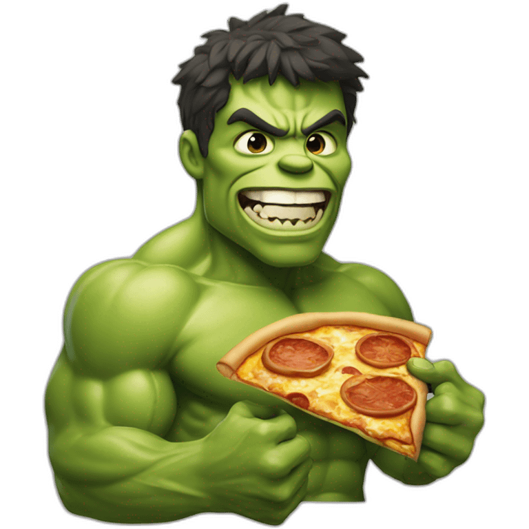 Hulk eats pizza with a smile emoji