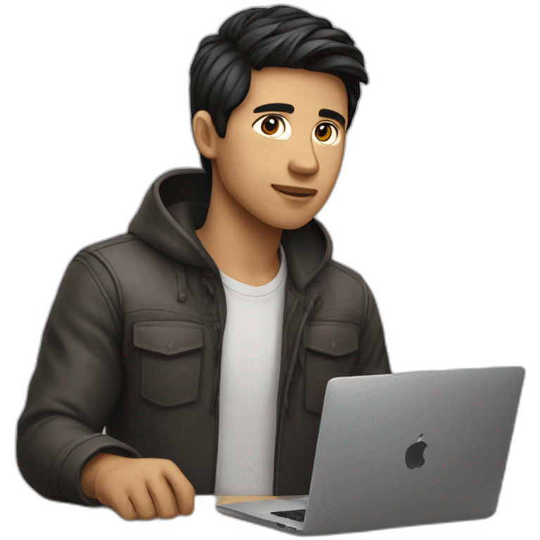 developer with mac laptop in front light skin tone and black hair emoji