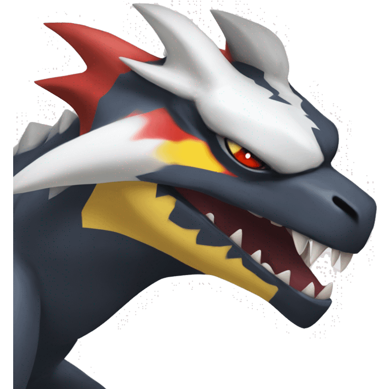 Black Cool Edgy Nargacuga-Garchomp-Absol Fakémon  with White and Red and yellow Edgy markings emoji