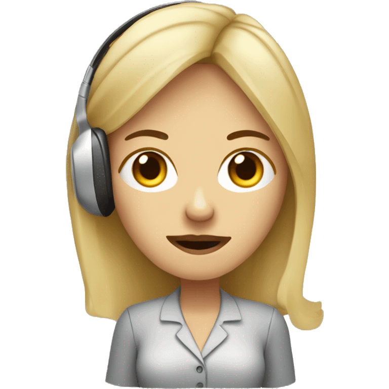 A call center worker, blonde, wearing headphones, with large dark circles under her eyes, holding a coffee with a very tired face. emoji