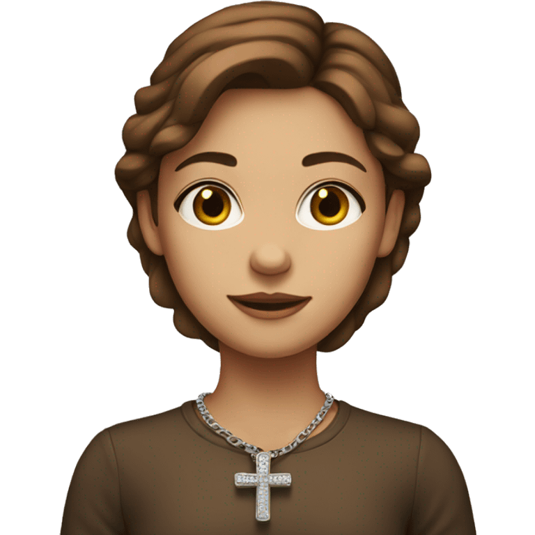 fair skinned girl with brown hair and a cross necklace emoji