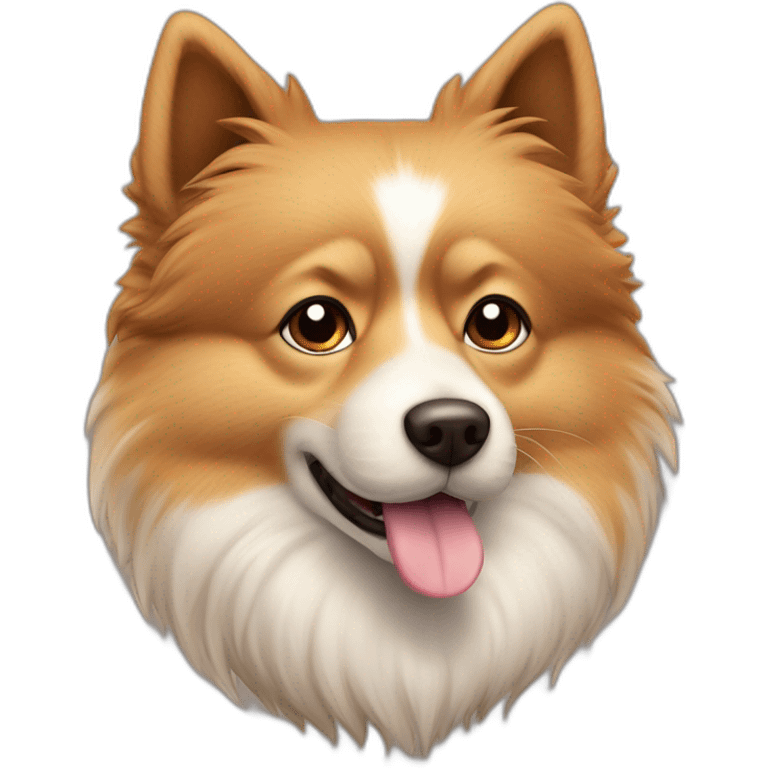 Dog Spitz alemão marrom com várias mancha brancas, muito peludo emoji