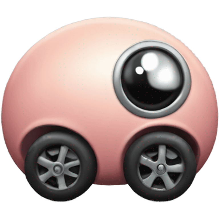 Metal cute black eyes Kirby ball driving on 4 car wheels emoji