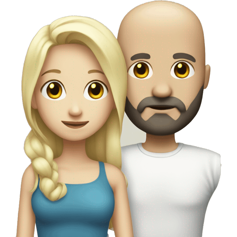 Blonde girl with bald white man with dark beard  emoji