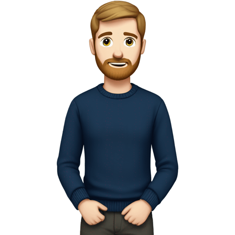 irish man blue eyes, brown short hair and short beard, wearing a smart navy blue jumper. emoji