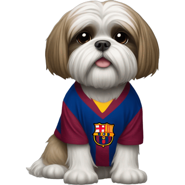 Shihtzu with Barcelona fútbol shirt  emoji