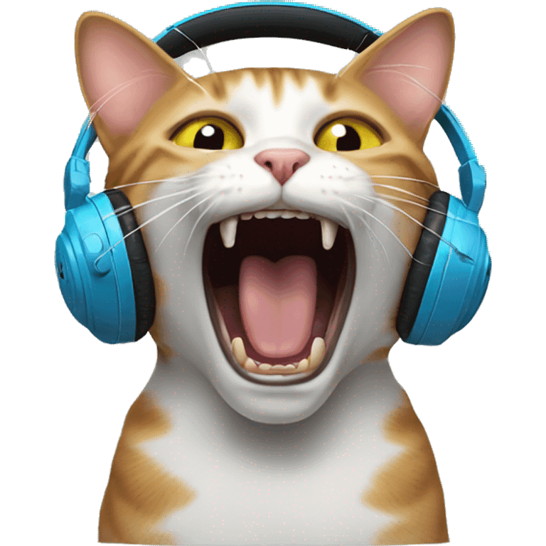 silly cat screaming with headphones  emoji