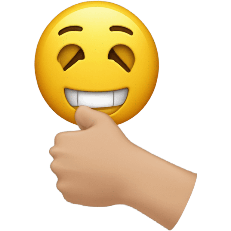 EMOJY SONRIENDO Y CON UN DEDO DENTRO DE LA BOCA, COMO MORDIENDOSE UN DEDO emoji