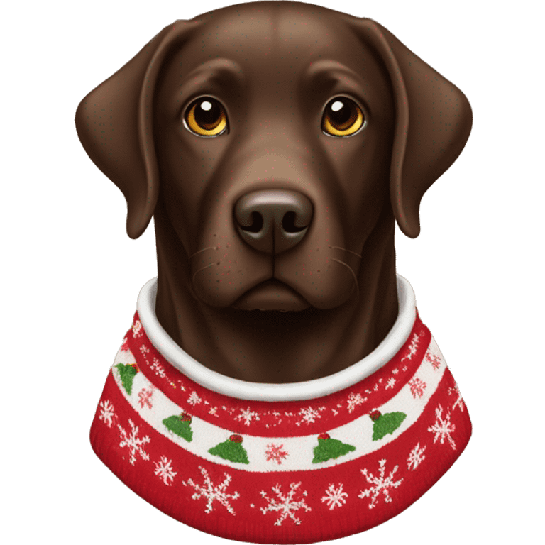 Chocolate Labrador wearing Christmas sweater  emoji