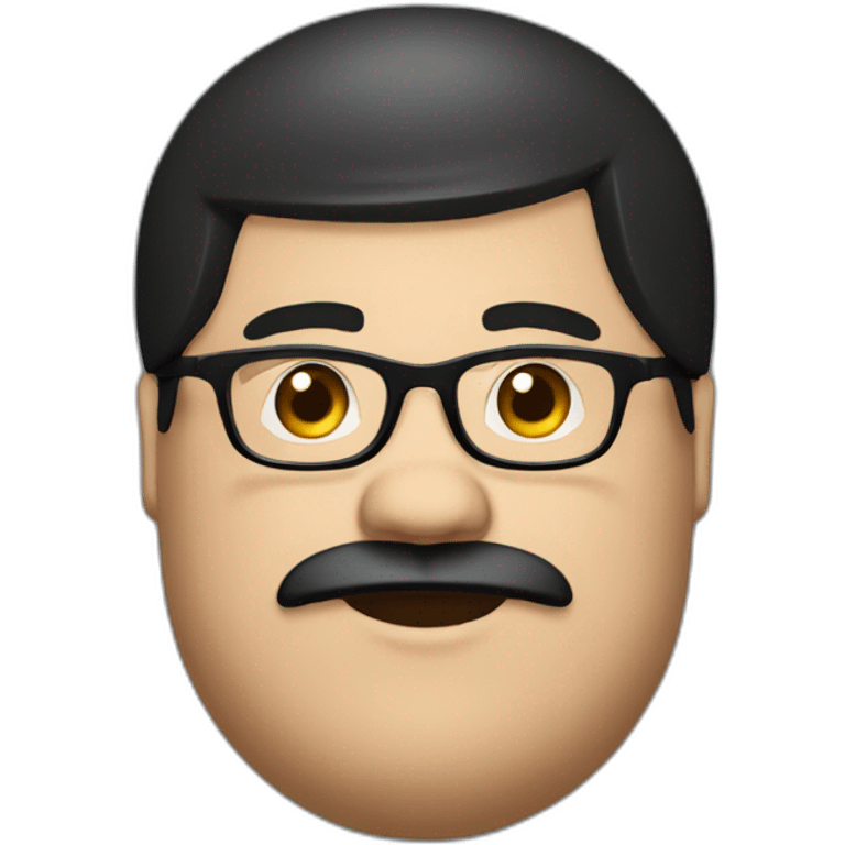 Overweight man with black hair wearing miniature skullcap on head, black scruffy beard and glasses. emoji