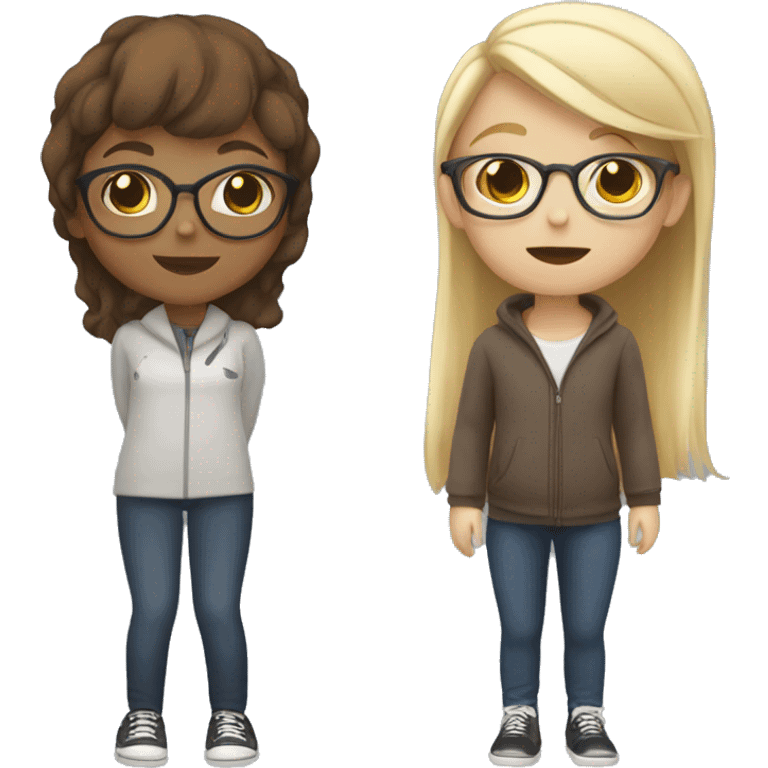 A girl with short hair and glasses, a girl with medium brown hair with glasses and a girl with long almost blonde hair on a roof emoji