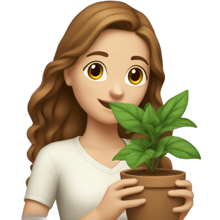  white Girl brown hair hugging plant emoji