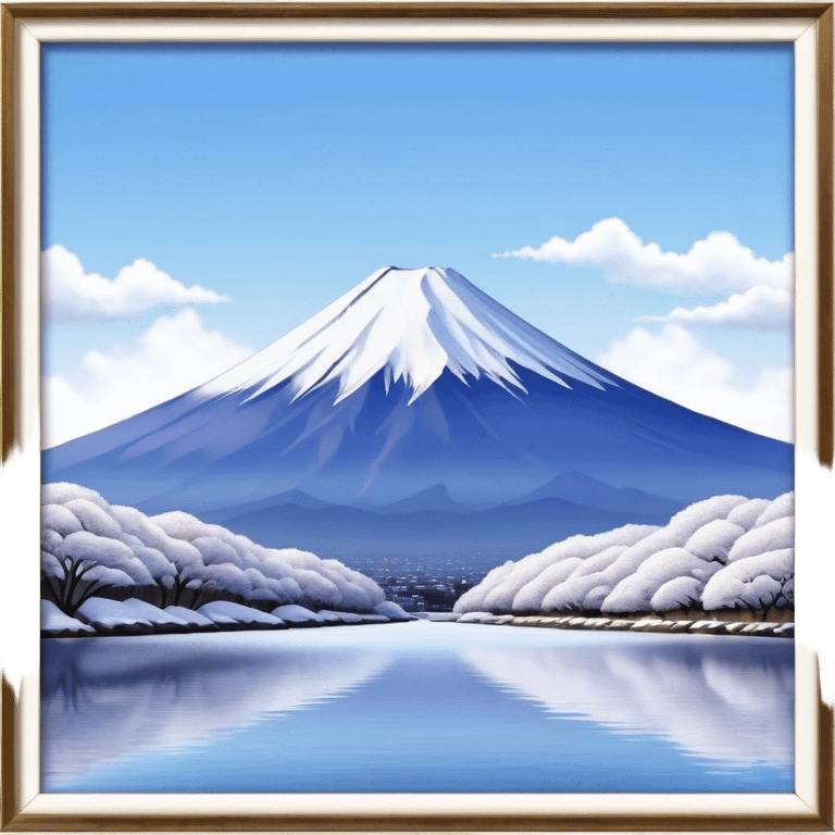 Cinematic Realistic Mount Fuji Landscape Emoji, depicted with the iconic snow-capped peak set against a serene sky rendered with lifelike textures and breathtaking, natural lighting. emoji