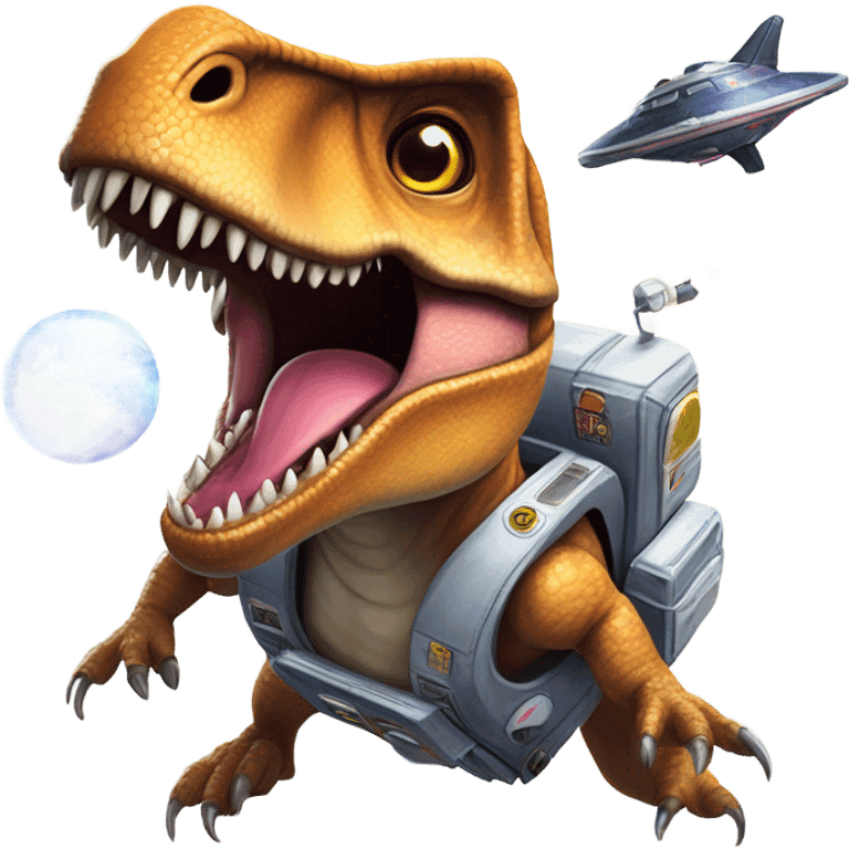 Trex flying a tweaks into space emoji