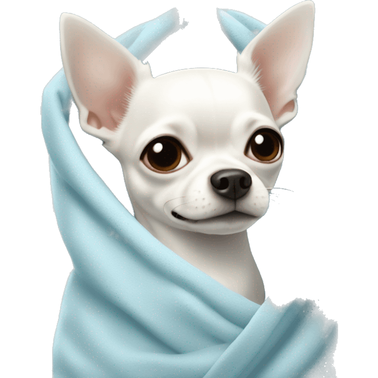 white chihuahua in a light blue blanket emoji