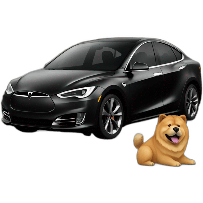 chow chow in a black tesla car emoji