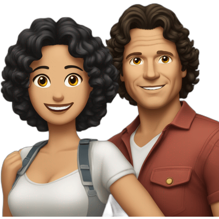 Carlos Vives with Colombian woman of 30's with short curly black hair emoji