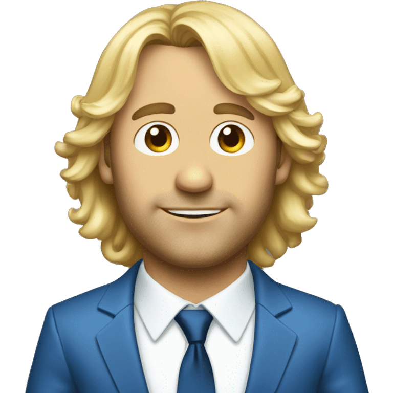 Trey Parker in a blue suit and blond hair emoji