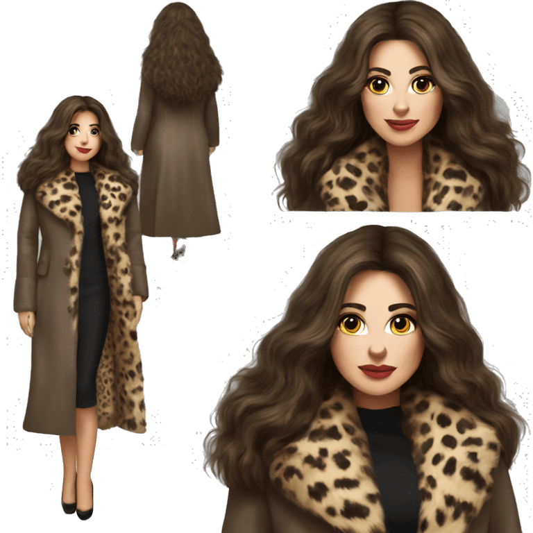 Beautiful Woman Realistic long hair brunette Mob wife fur coat with Leopard  emoji