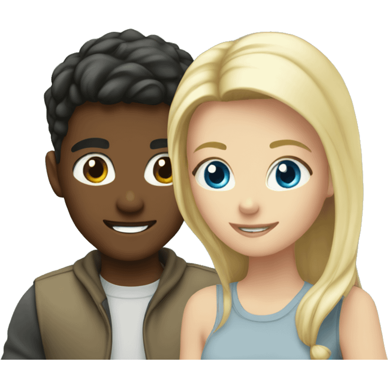 brunette boy and blonde girl with blue eyes outdoors together emoji