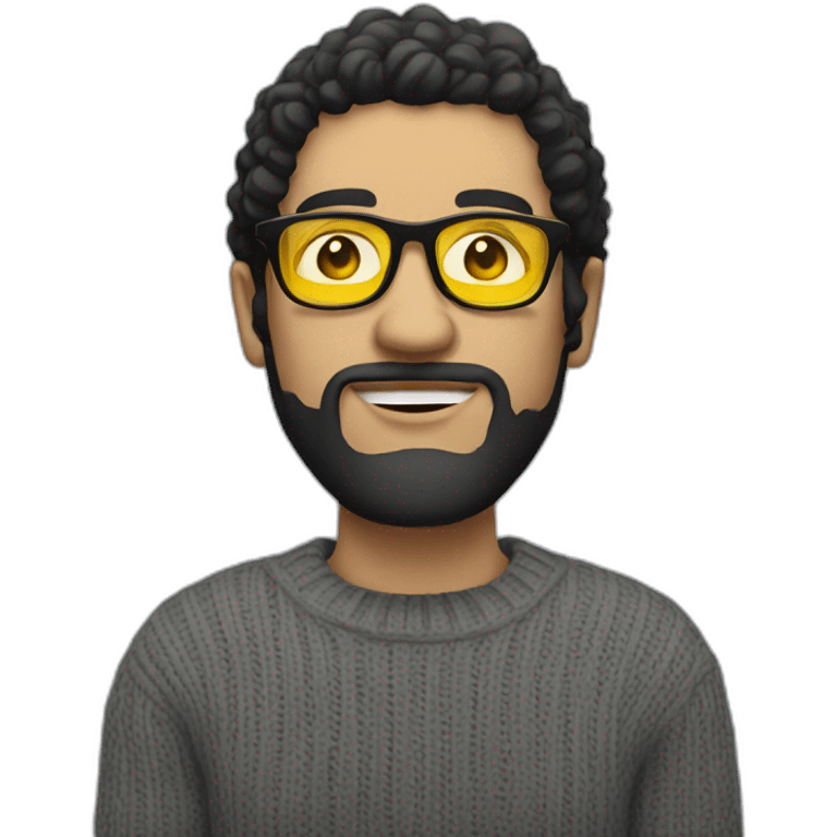 White man with yellow tinted glasses and black hair in a jumper emoji