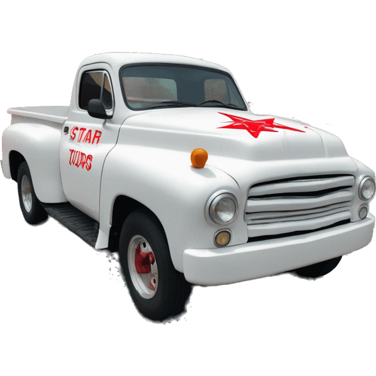 white pick up truck that says star line tours in red ink emoji