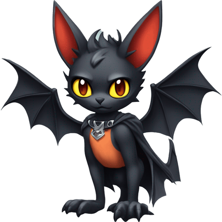 Anthro Black Cool Edgy Punk-Gothic Horned Bat-winged Litten-Bat-cat-Fakemon full body emoji