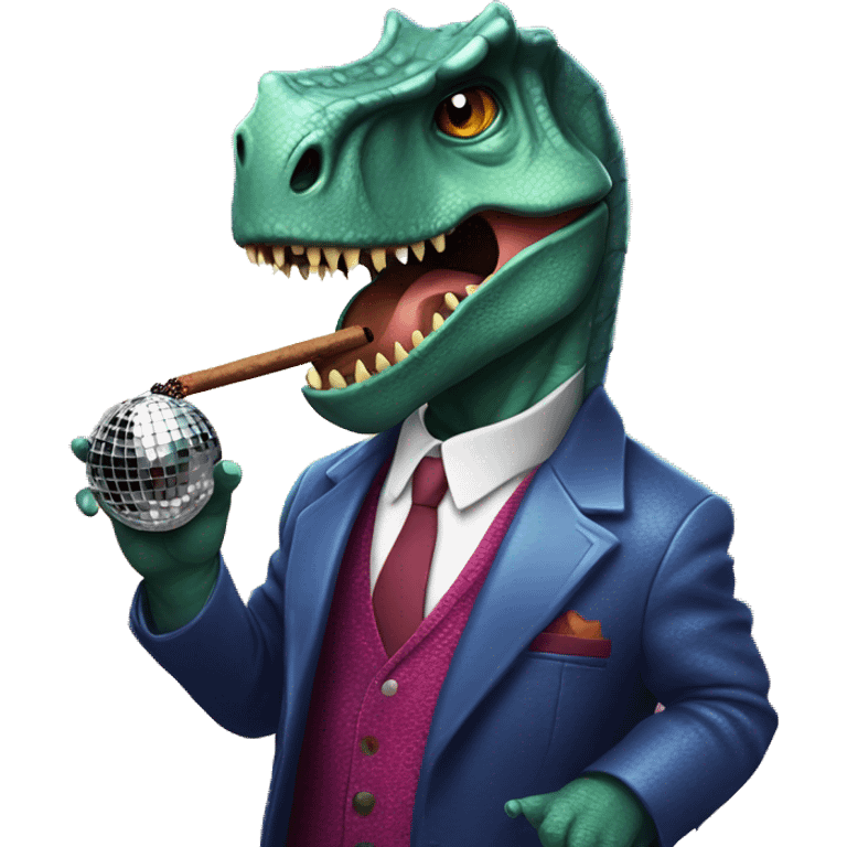 Dinosaur smoking cigar in a disco ball emoji