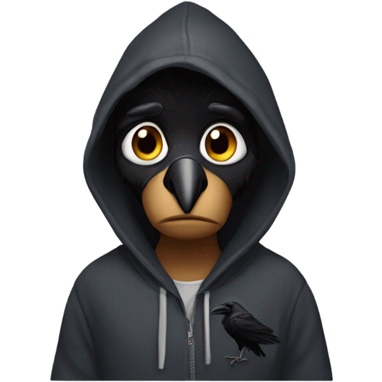 A raven wearing a hoodie  emoji