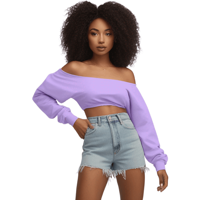 Lilac off shoulder Long sleeve oversize crop top, isolated emoji